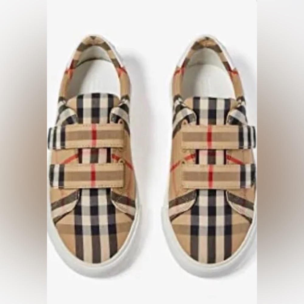 Burberry Kids Check Print Canvas Velcro Sneakers
